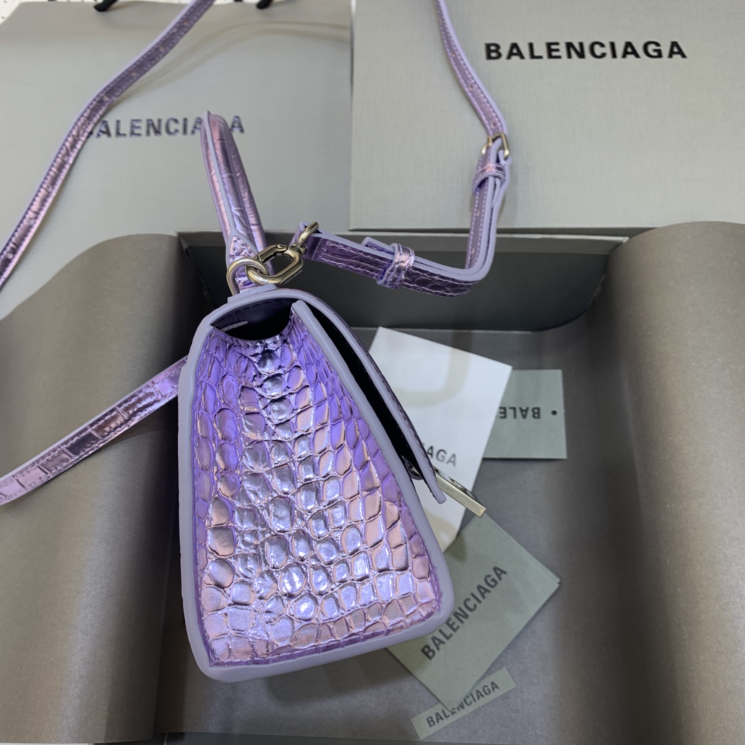 Balenciaga Hourglass XS Handbag Crocodile Embossed Shoulder Bag Light purple